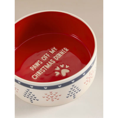 GH pet bowl stoneware festive red and white, UK version