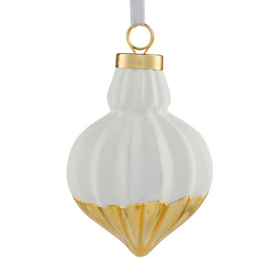 White ceramic bauble gold dipped 9.5cm, imported from the UK