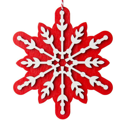 GH red wooden snowflake bauble 9x10cm (British brand)