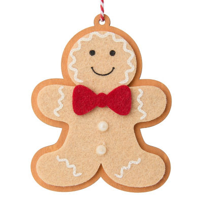 Gingerbread bauble in plywood and polyester, 7.5x9.5cm, UK version