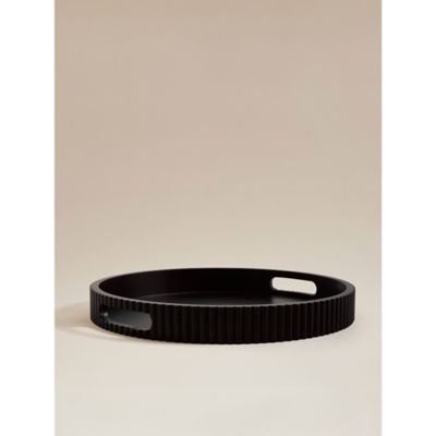 George Home black ribbed round MDF tray, imported from the UK