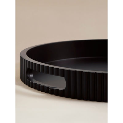George Home black ribbed round MDF tray, imported from the UK