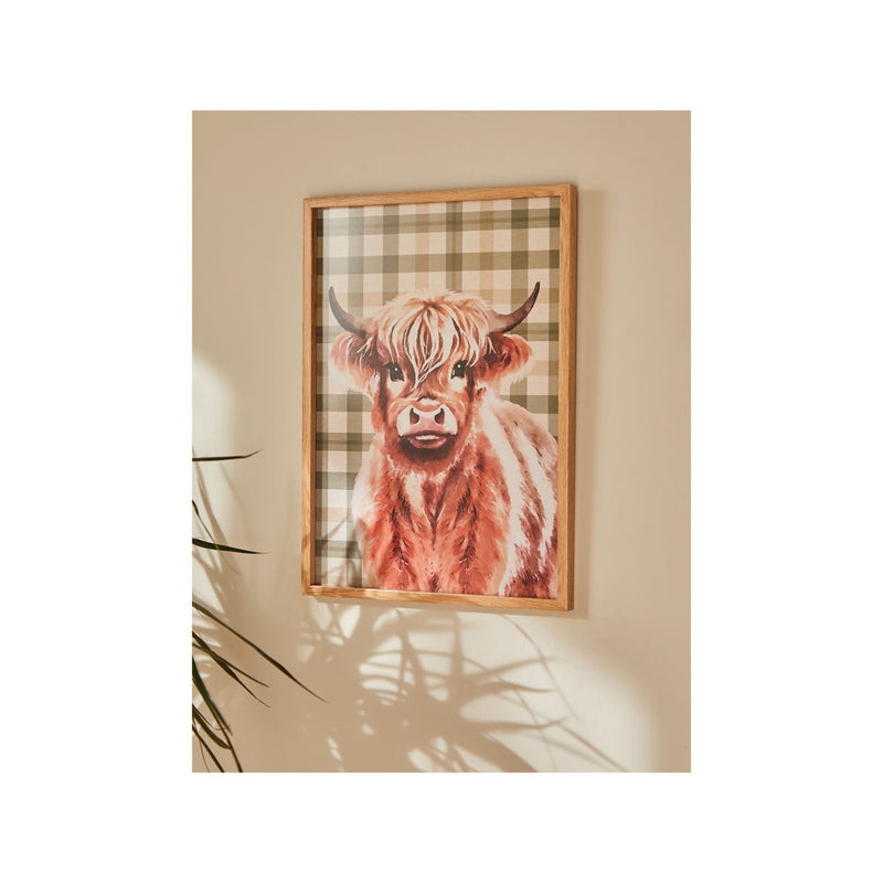 Brown highland cow framed print A3, UK version