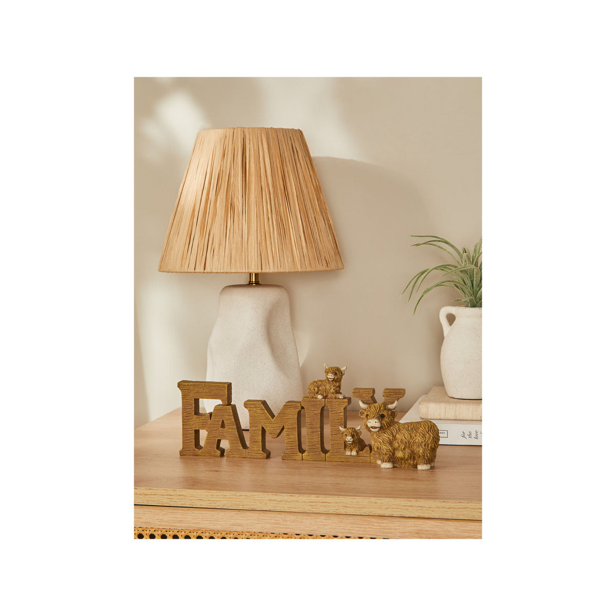 George Home natural brown highland cow family sign 25x15x25cm, UK version