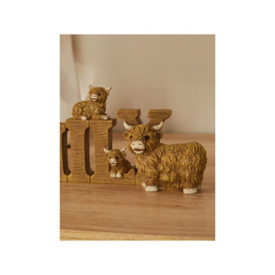 George Home natural brown highland cow family sign 25x15x25cm, UK version