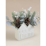 White ceramic house decoration with wintery artificial foliage 28cm (British brand)