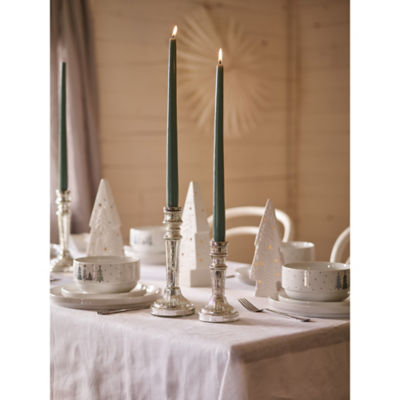 Silver-tone winter large glass candle holder, imported from the UK
