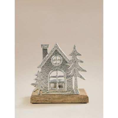Silver-tone metal and glass tealight holder - British product