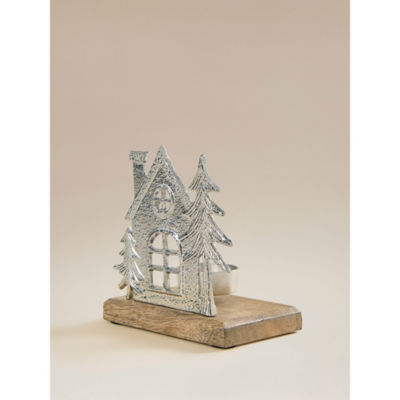 Silver-tone metal and glass tealight holder - British product