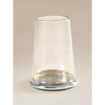 Silver-tone hammered glass hurricane candle holder 20cm - British product