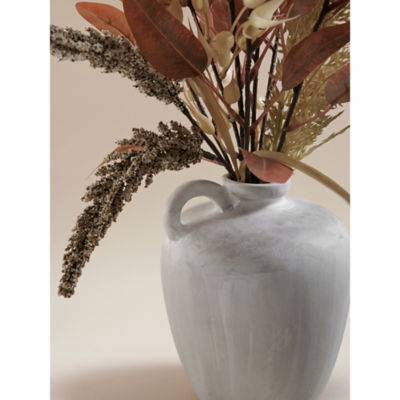 George Home red faux floral arrangement in white ceramic pot 42cm (British brand)