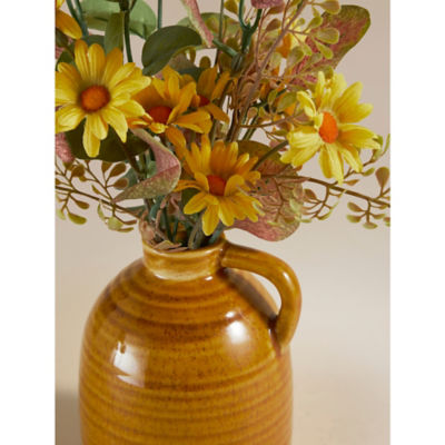Artificial daisy mustard ceramic pot 33cm, imported from the UK