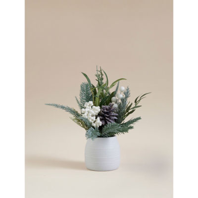 Winter White Berry Foliage in white ceramic pot, UK version