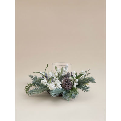 White winter berry candle holder glass metal plastic 38x38x15cm - British product