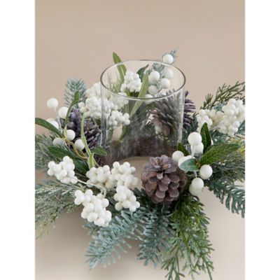 White winter berry candle holder glass metal plastic 38x38x15cm - British product