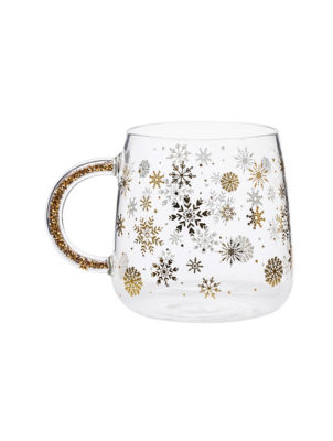 Gold snowflake glass mug, UK version