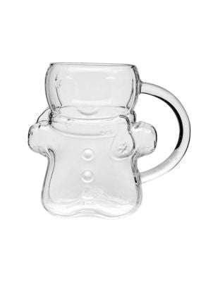 Shaped glass gingerbread man mug, clear glass, UK version