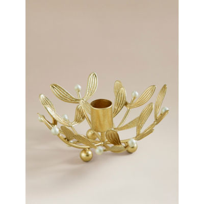 Gold-tone metal mistletoe taper holder, imported from the UK
