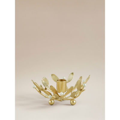 Gold-tone metal mistletoe taper holder, imported from the UK