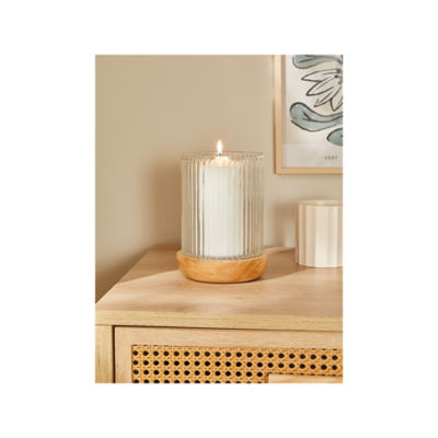 George Home natural brown ribbed glass hurricane wood base - British product