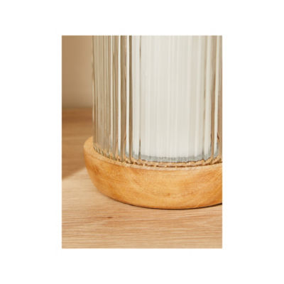 George Home natural brown ribbed glass hurricane wood base - British product
