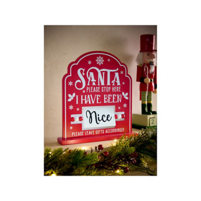 Red Santa Stop Here sign from MDF iron wood - British product