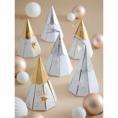 Christmas crackers set of 6 tree-shaped white gold (British brand)