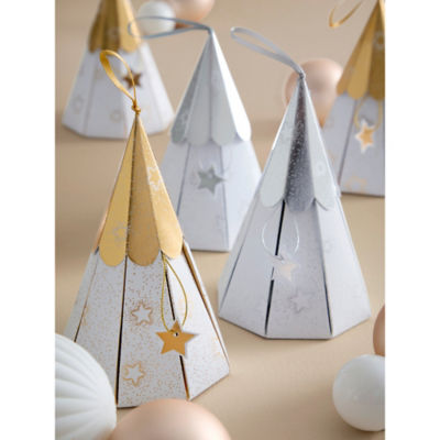 Christmas crackers set of 6 tree-shaped white gold (British brand)