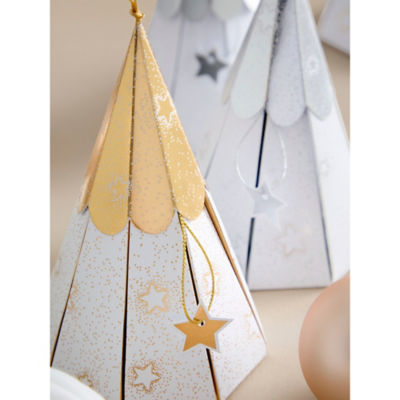 Christmas crackers set of 6 tree-shaped white gold (British brand)