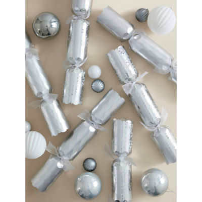 Set of 6 silver Christmas crackers 35cm, UK version