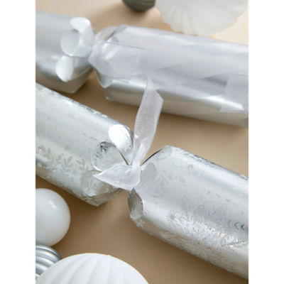 Set of 6 silver Christmas crackers 35cm, UK version