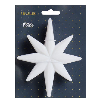 GH white flocked star baubles 5 pack (British brand)