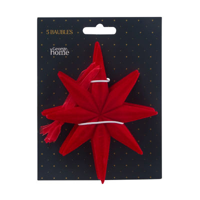 GH red flocked star baubles 5 pack (British brand)