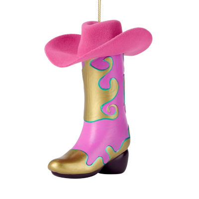 Cowboy boot bauble with hat plastic Christmas decoration, UK version