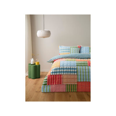 GH duvet set multi-coloured check print polyester - British product