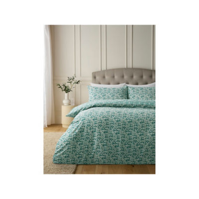 Green white ditsy floral duvet set double - British product