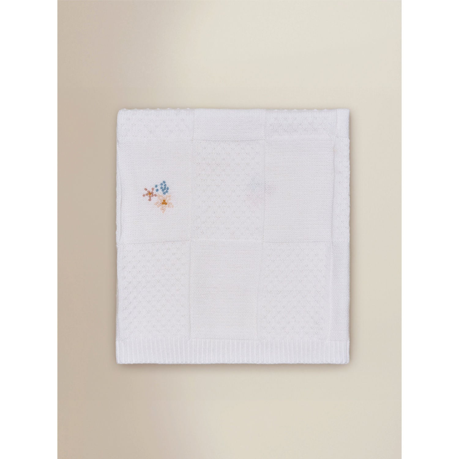 Cream knitted floral blanket 70cm x 100cm (British brand)