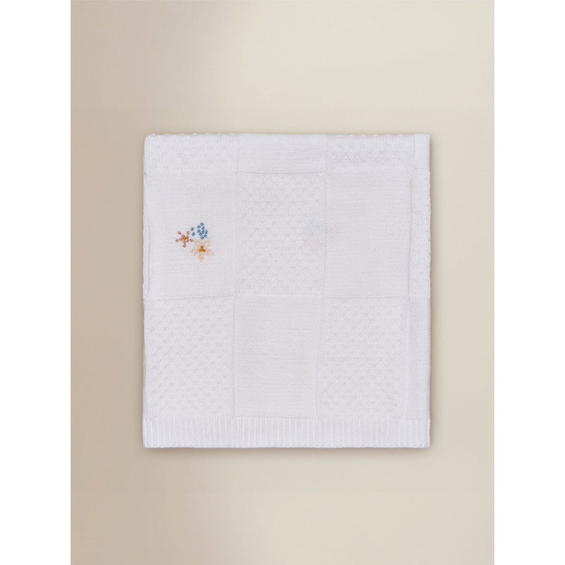 Cream knitted floral blanket 70cm x 100cm (British brand)