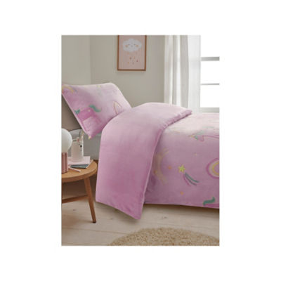 Pink unicorn glow in the dark single duvet set 135x200cm (British brand)