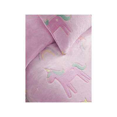 Pink unicorn glow in the dark single duvet set 135x200cm (British brand)