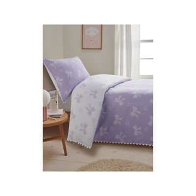 Lilac reversible duvet set ric-rac trim bow ties single (British brand)