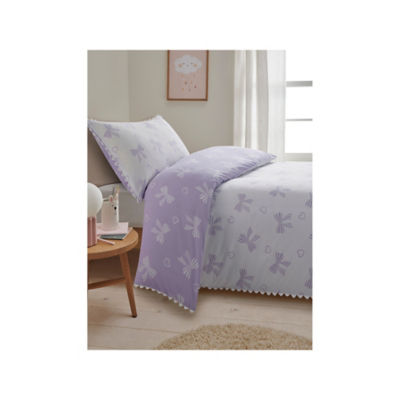 Lilac reversible duvet set ric-rac trim bow ties single (British brand)