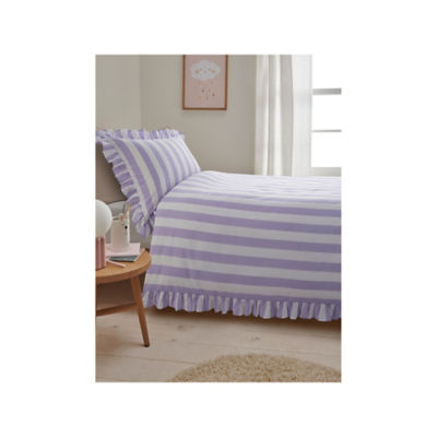 Lilac and white reversible stripe duvet set, imported from the UK