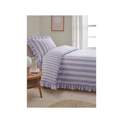 Lilac and white reversible stripe duvet set, imported from the UK