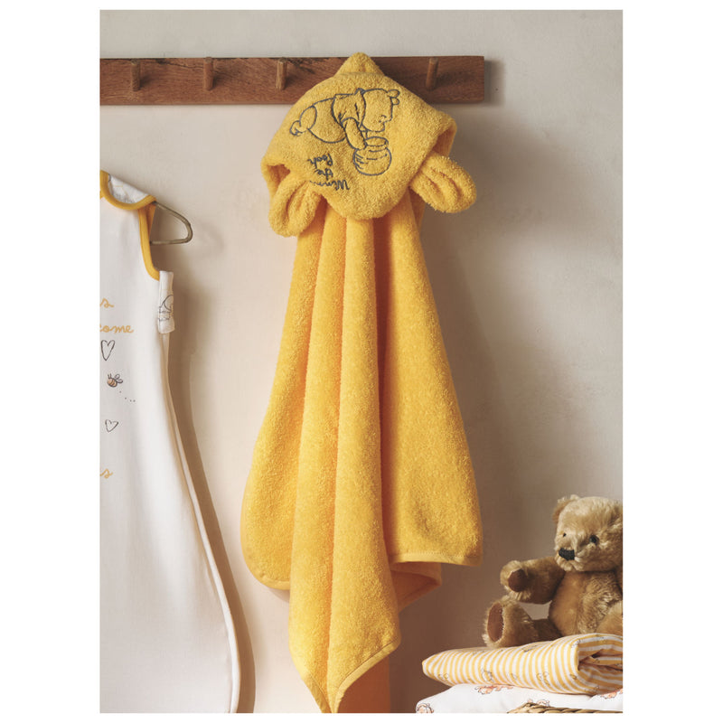 Disney Winnie the Pooh yellow cotton hooded towel 75x75cm (British brand)