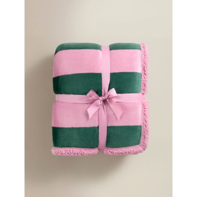 Pink and Green Stripe Supersoft Throw 150x120 cm, imported from the UK