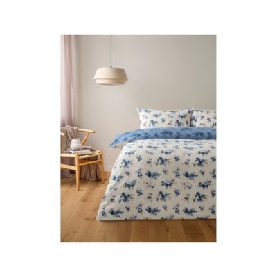 Blue inky floral brushed cotton duvet set double (British brand)