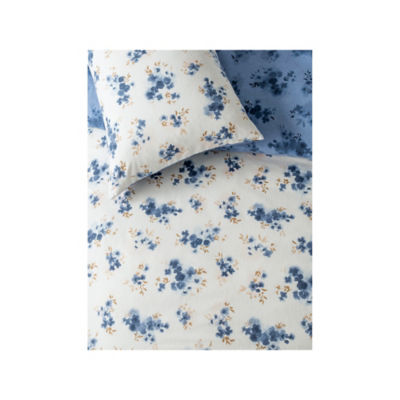 Blue inky floral brushed cotton duvet set double (British brand)