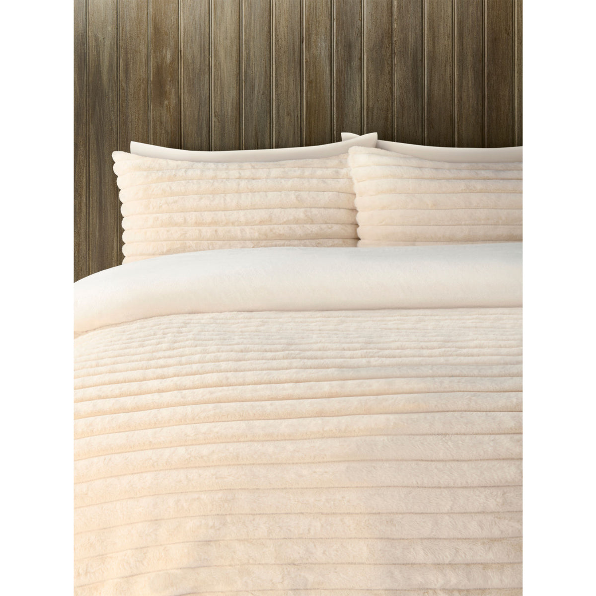 Cream jumbo stripe faux fur duvet set single, UK version