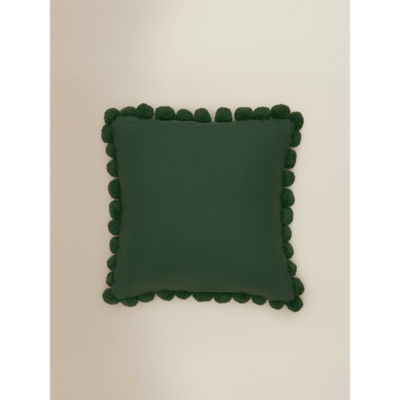 Slub cushion pom-pom edge green 45x45cm, UK version